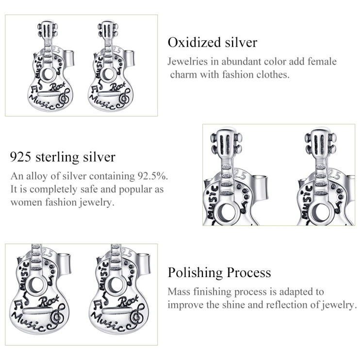 S925 Sterling Silver Retro Guitar Ear Studs Women Earrings