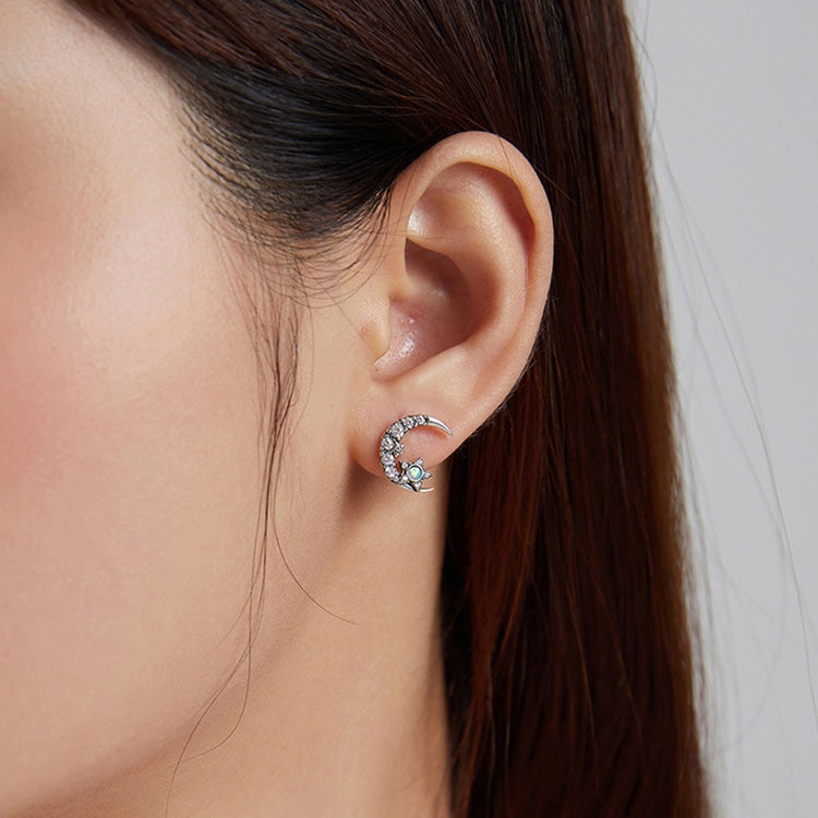 S925 Sterling Silver Star Moon Galaxy Ear Studs Women Earrings