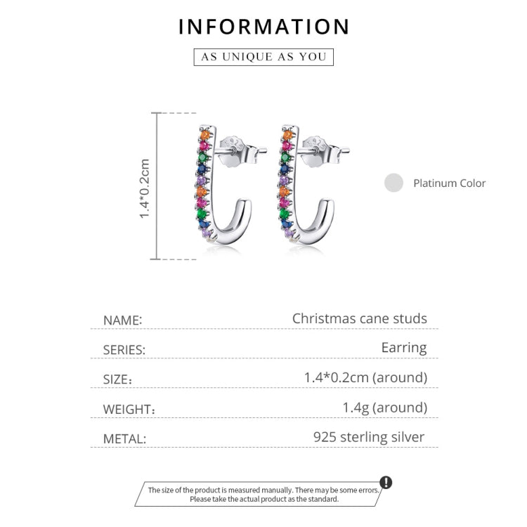S925 Sterling Silver Christmas Cane Ear Studs Women Earrings