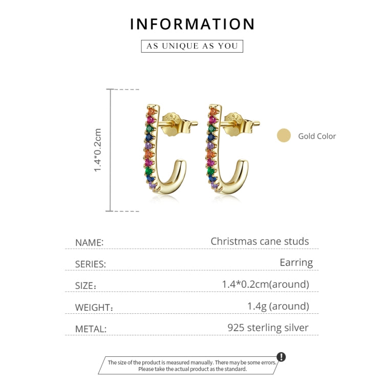 S925 Sterling Silver Christmas Cane Ear Studs Women Earrings