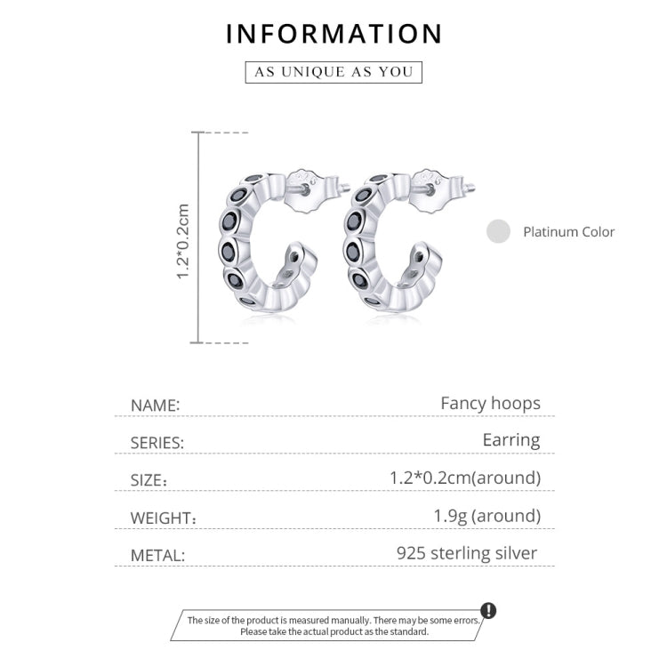 S925 Sterling Silver Geometric Simple Fashion Ear Studs Women Earrings, Color:Black Zircon Silver