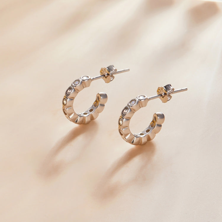 S925 Sterling Silver Geometric Simple Fashion Ear Studs Women Earrings, Color:White Zircon Silver