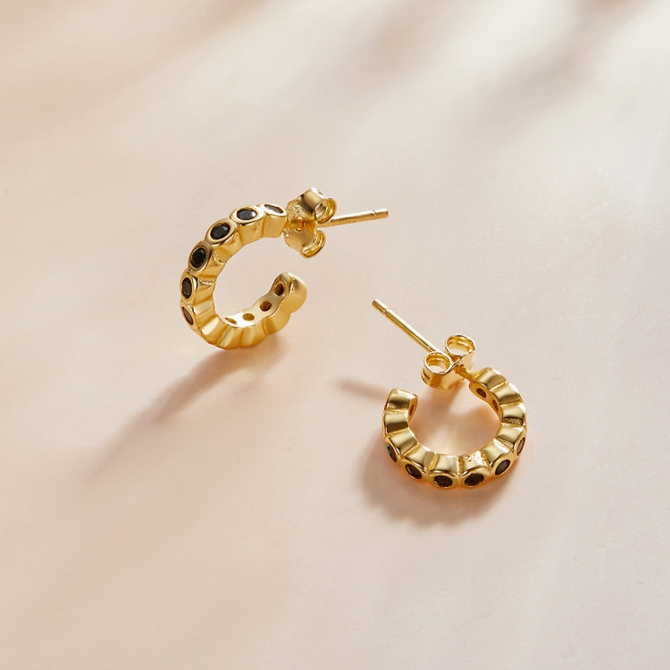 S925 Sterling Silver Geometric Simple Fashion Ear Studs Women Earrings, Color:Black Zircon Gold