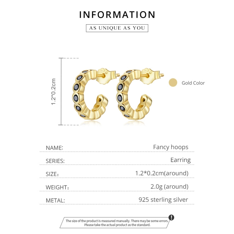 S925 Sterling Silver Geometric Simple Fashion Ear Studs Women Earrings, Color:Black Zircon Gold