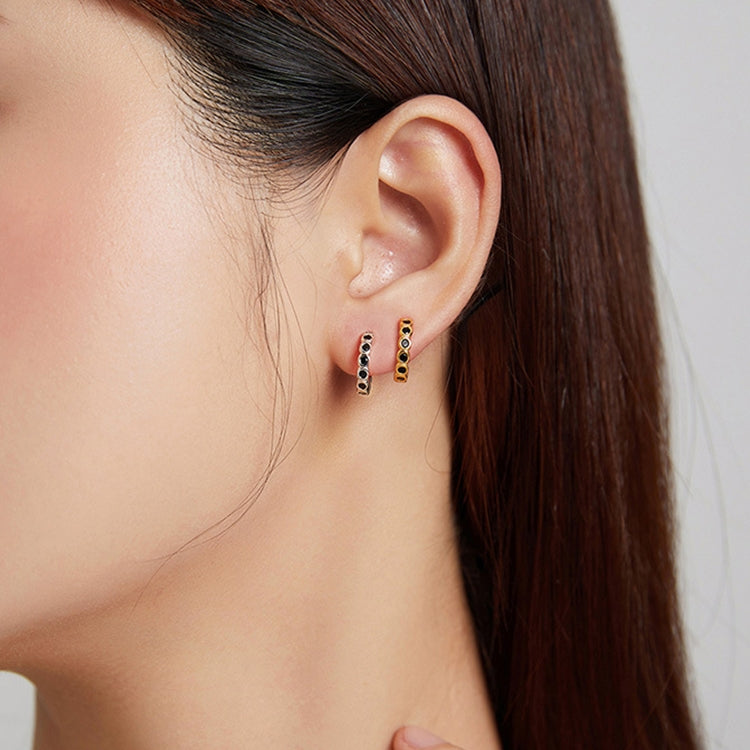 S925 Sterling Silver Geometric Simple Fashion Ear Studs Women Earrings, Color:Black Zircon Gold