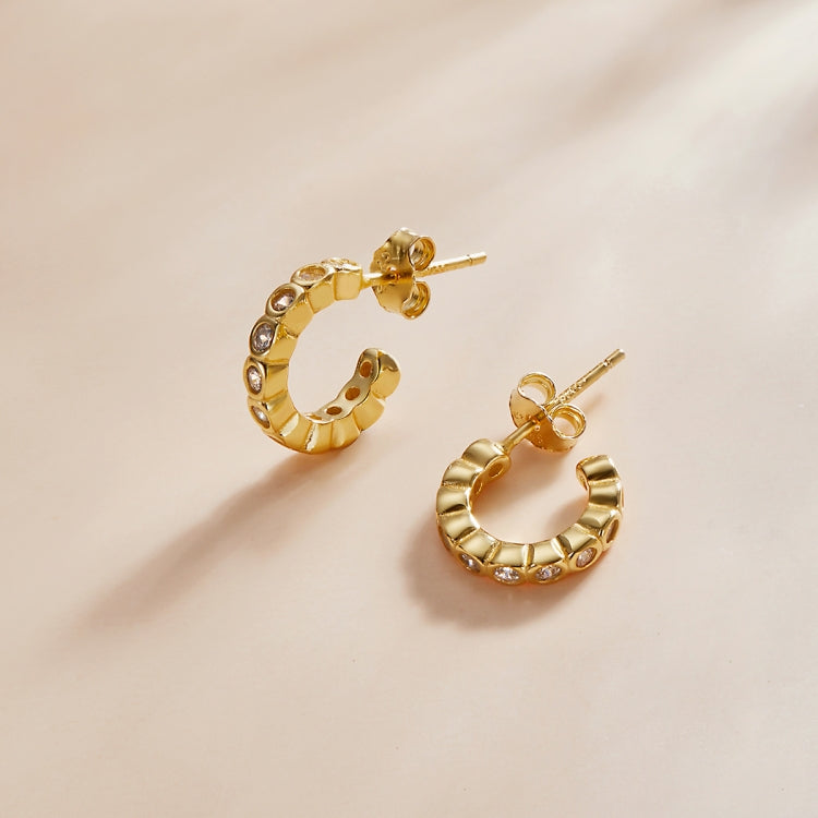 S925 Sterling Silver Geometric Simple Fashion Ear Studs Women Earrings, Color:White Zircon Gold
