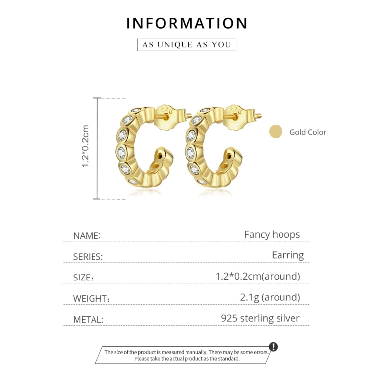 S925 Sterling Silver Geometric Simple Fashion Ear Studs Women Earrings, Color:White Zircon Gold