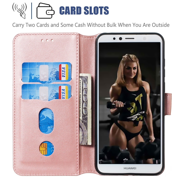 For Huawei Y6 (2018) / Honor 7A Solid Color Buckle Horizontal Flip Leather Case with Wallet & Holder & Card Slots