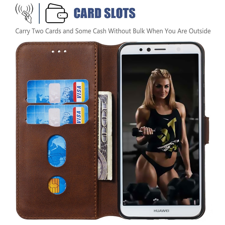 For Huawei Y6 (2018) / Honor 7A Solid Color Buckle Horizontal Flip Leather Case with Wallet & Holder & Card Slots