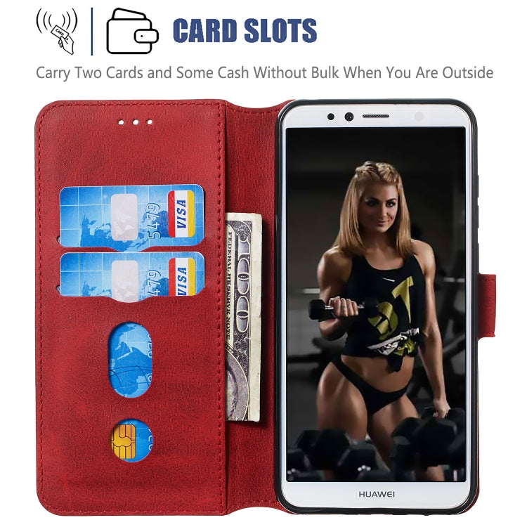 For Huawei Y6 (2018) / Honor 7A Solid Color Buckle Horizontal Flip Leather Case with Wallet & Holder & Card Slots