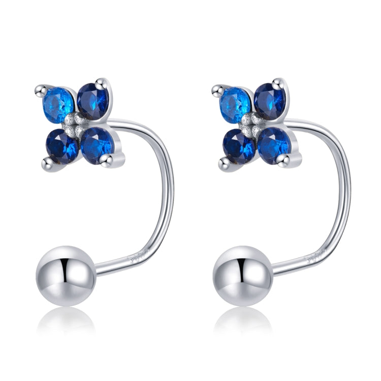 S925 Sterling Silver Round Beads Four-petal Flower Women Earrings