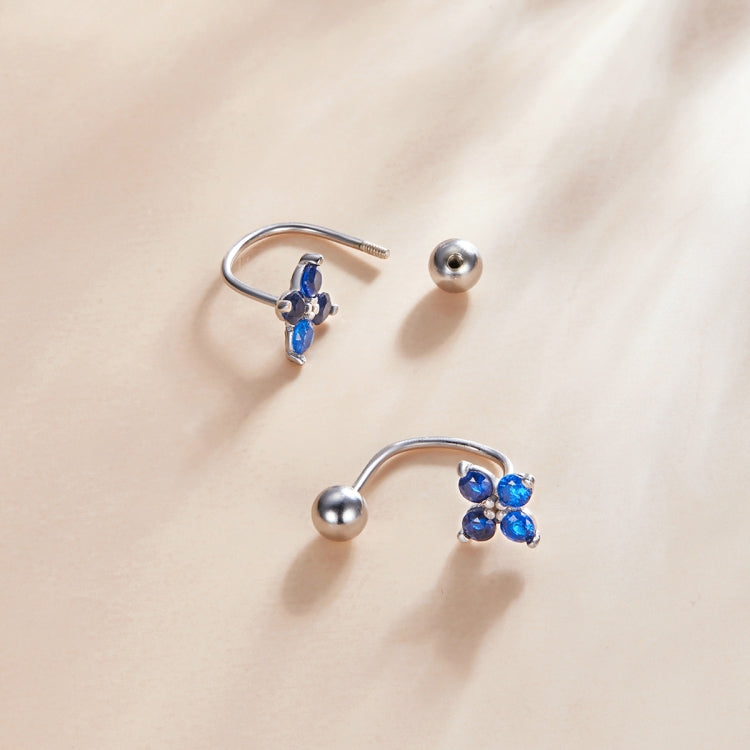 S925 Sterling Silver Round Beads Four-petal Flower Women Earrings