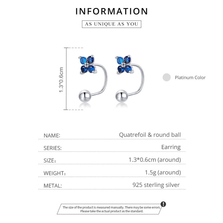 S925 Sterling Silver Round Beads Four-petal Flower Women Earrings