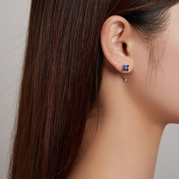 S925 Sterling Silver Round Beads Four-petal Flower Women Earrings