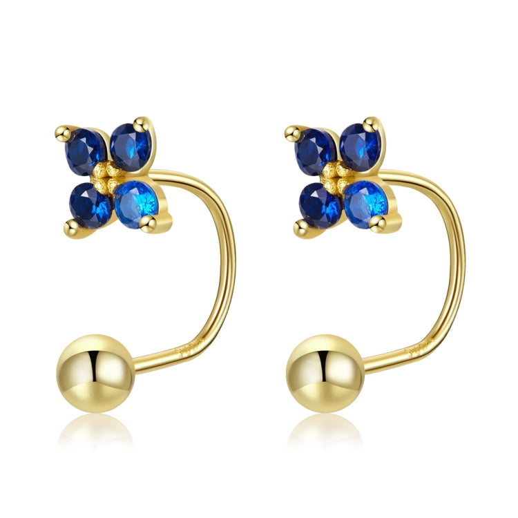 S925 Sterling Silver Round Beads Four-petal Flower Women Earrings