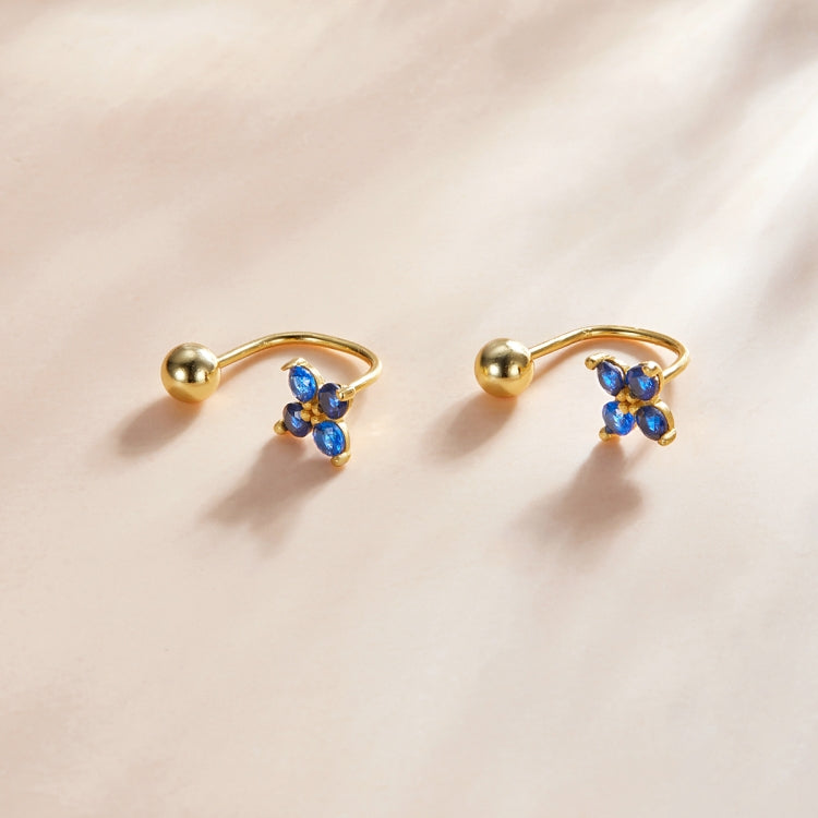 S925 Sterling Silver Round Beads Four-petal Flower Women Earrings