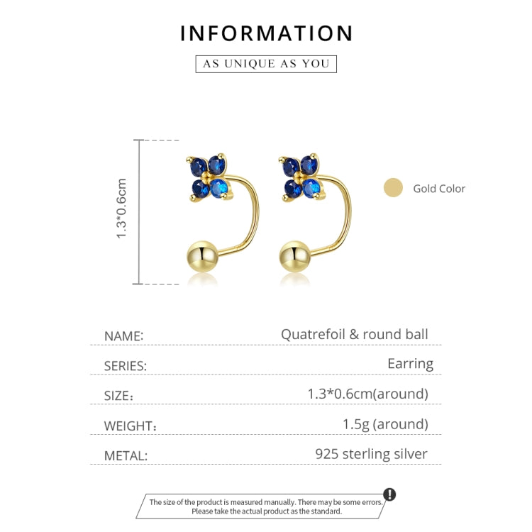 S925 Sterling Silver Round Beads Four-petal Flower Women Earrings