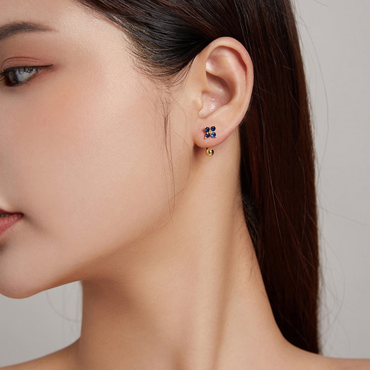 S925 Sterling Silver Round Beads Four-petal Flower Women Earrings