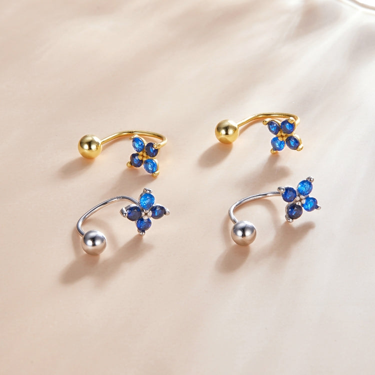 S925 Sterling Silver Round Beads Four-petal Flower Women Earrings