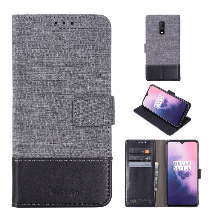 For OnePlus 7 MUXMA MX102 Horizontal Flip Canvas Leather Case with Stand & Card Slot & Wallet Function