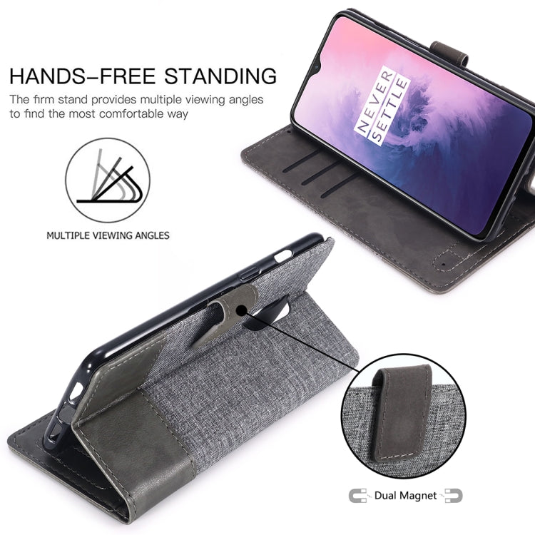 For OnePlus 7 MUXMA MX102 Horizontal Flip Canvas Leather Case with Stand & Card Slot & Wallet Function