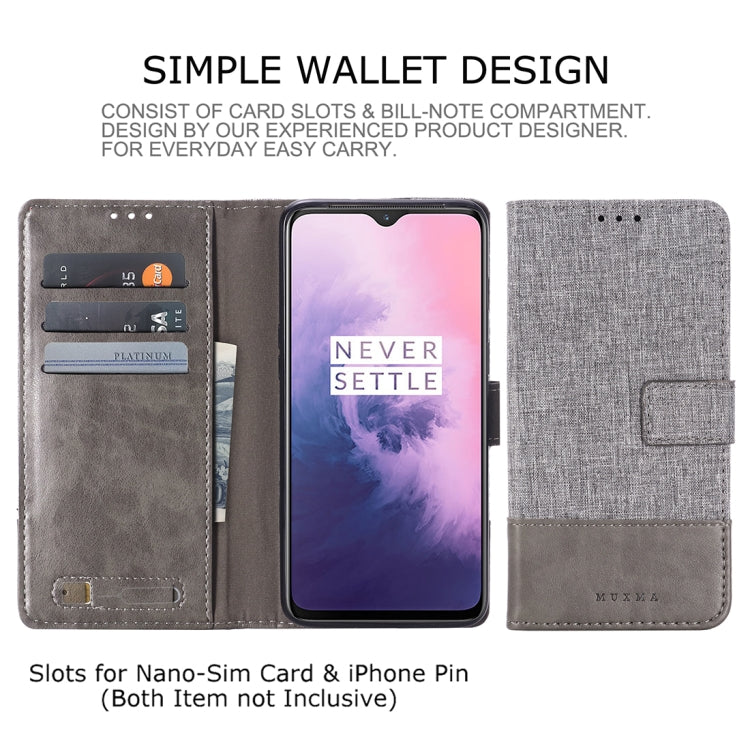 For OnePlus 7 MUXMA MX102 Horizontal Flip Canvas Leather Case with Stand & Card Slot & Wallet Function