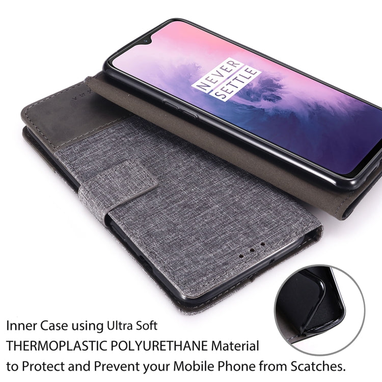 For OnePlus 7 MUXMA MX102 Horizontal Flip Canvas Leather Case with Stand & Card Slot & Wallet Function