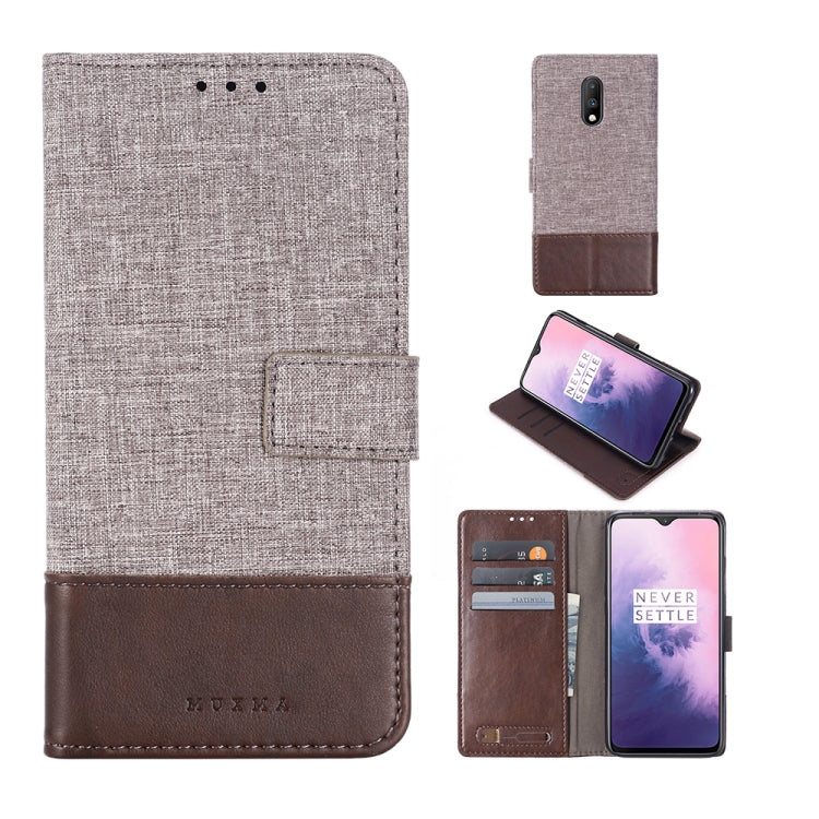 For OnePlus 7 MUXMA MX102 Horizontal Flip Canvas Leather Case with Stand & Card Slot & Wallet Function