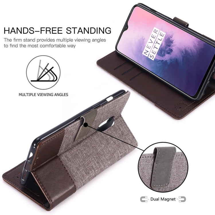 For OnePlus 7 MUXMA MX102 Horizontal Flip Canvas Leather Case with Stand & Card Slot & Wallet Function