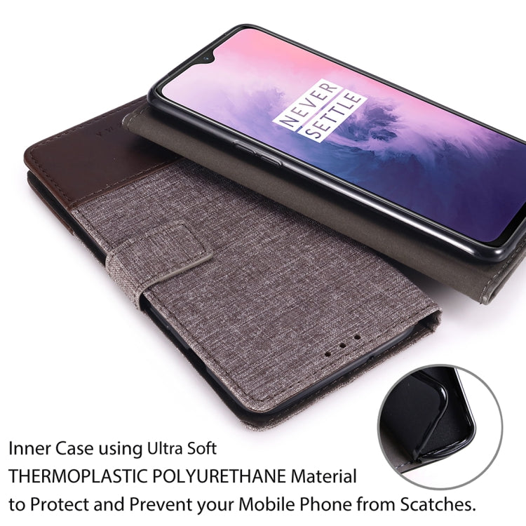 For OnePlus 7 MUXMA MX102 Horizontal Flip Canvas Leather Case with Stand & Card Slot & Wallet Function