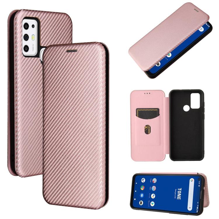For Tone e21 Carbon Fiber Texture Horizontal Flip TPU + PC + PU Leather Case with Card Slot
