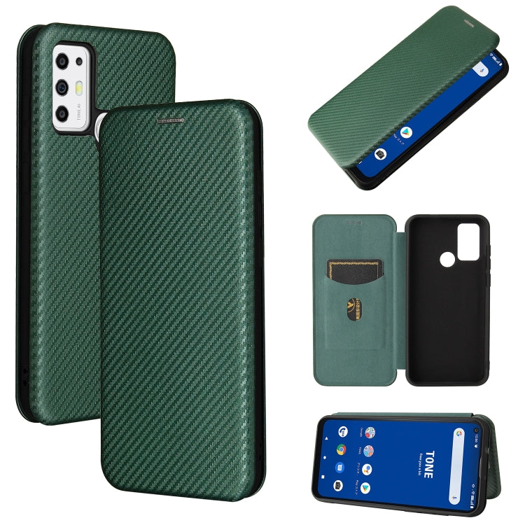 For Tone e21 Carbon Fiber Texture Horizontal Flip TPU + PC + PU Leather Case with Card Slot