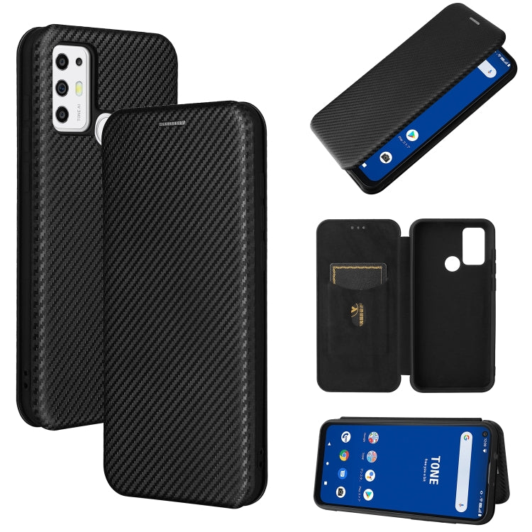 For Tone e21 Carbon Fiber Texture Horizontal Flip TPU + PC + PU Leather Case with Card Slot