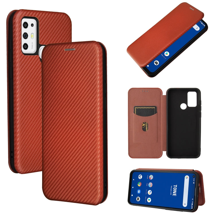 For Tone e21 Carbon Fiber Texture Horizontal Flip TPU + PC + PU Leather Case with Card Slot