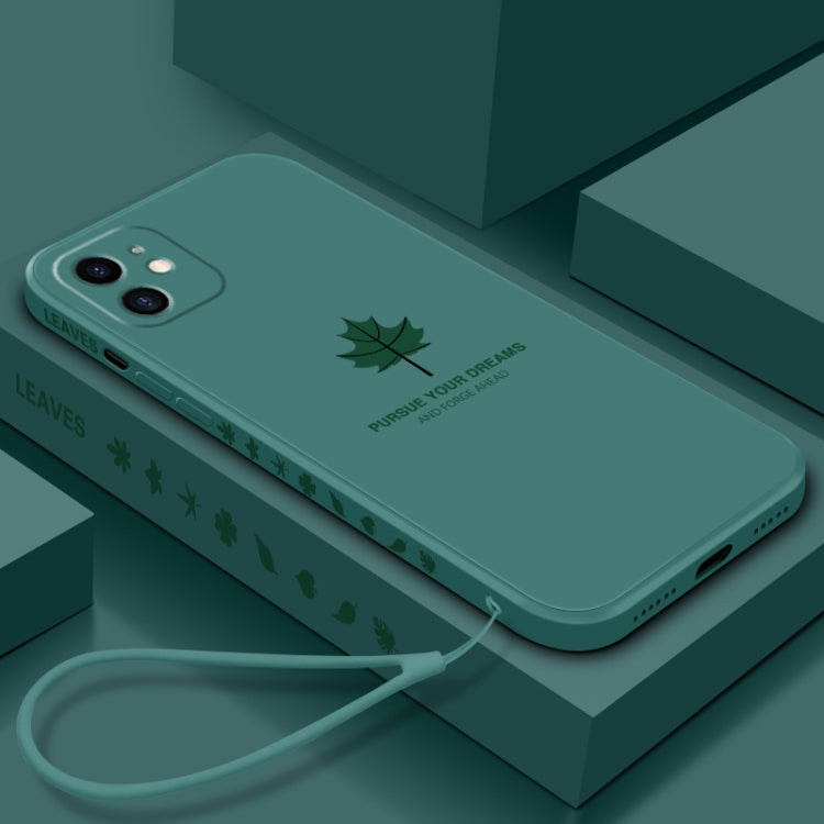 For iPhone 12 Pro Straight Edge Maple Leaf Pattern TPU Protective Case with Hand Strap