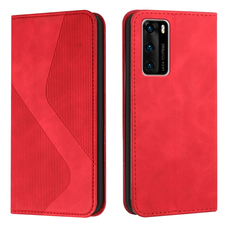 For Huawei P40 Skin Feel Magnetic S-type Solid Color Horizontal Flip Leather Case with Holder & Card Slot & Wallet