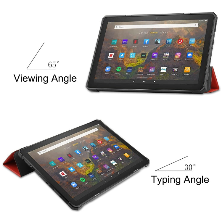 For Amazon Kindle Fire HD 10 2021 Custer Pattern Pure Color TPU Smart Tablet Holster with Sleep Function & 3-Fold Holder