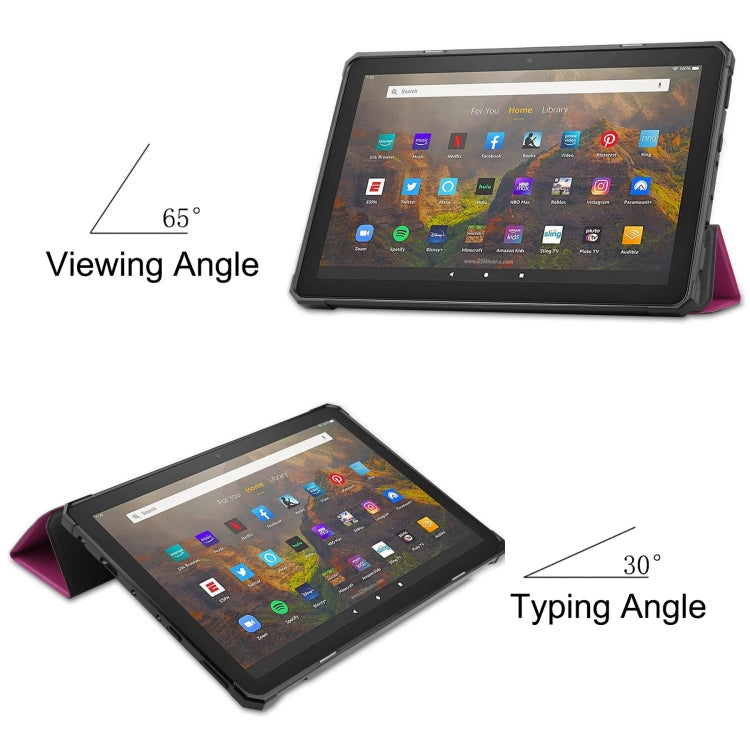 For Amazon Kindle Fire HD 10 2021 Custer Pattern Pure Color TPU Smart Tablet Holster with Sleep Function & 3-Fold Holder