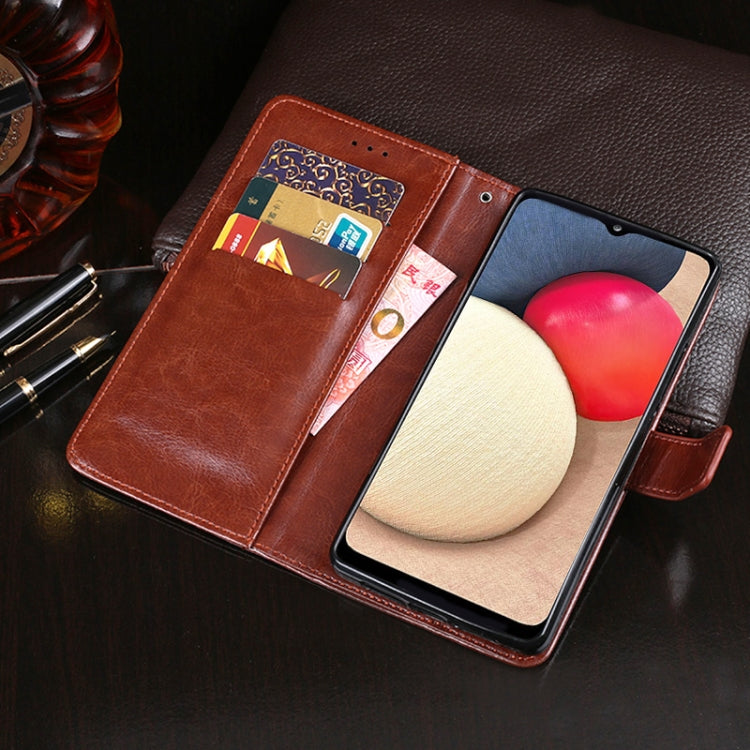 For Samsung Galaxy F02s idewei Crazy Horse Texture Horizontal Flip Leather Case with Holder & Card Slots & Wallet