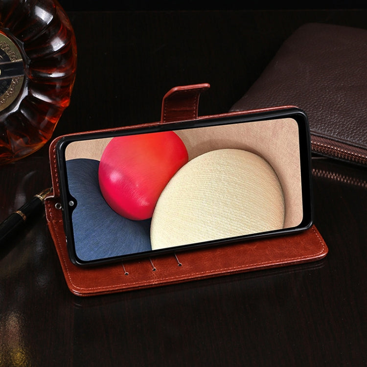 For Samsung Galaxy F02s idewei Crazy Horse Texture Horizontal Flip Leather Case with Holder & Card Slots & Wallet