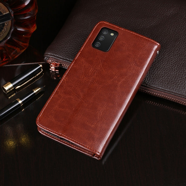 For Samsung Galaxy F02s idewei Crazy Horse Texture Horizontal Flip Leather Case with Holder & Card Slots & Wallet
