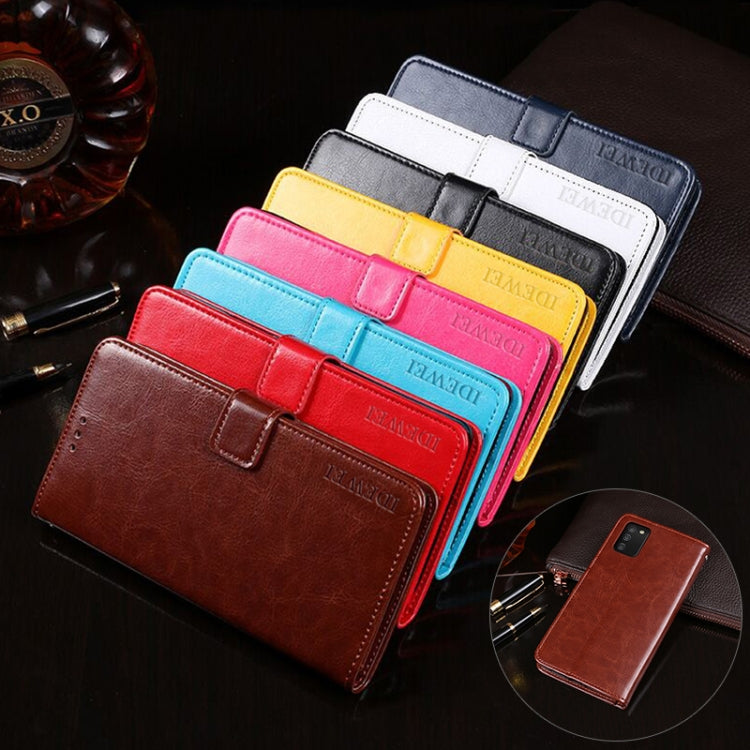 For Samsung Galaxy F02s idewei Crazy Horse Texture Horizontal Flip Leather Case with Holder & Card Slots & Wallet