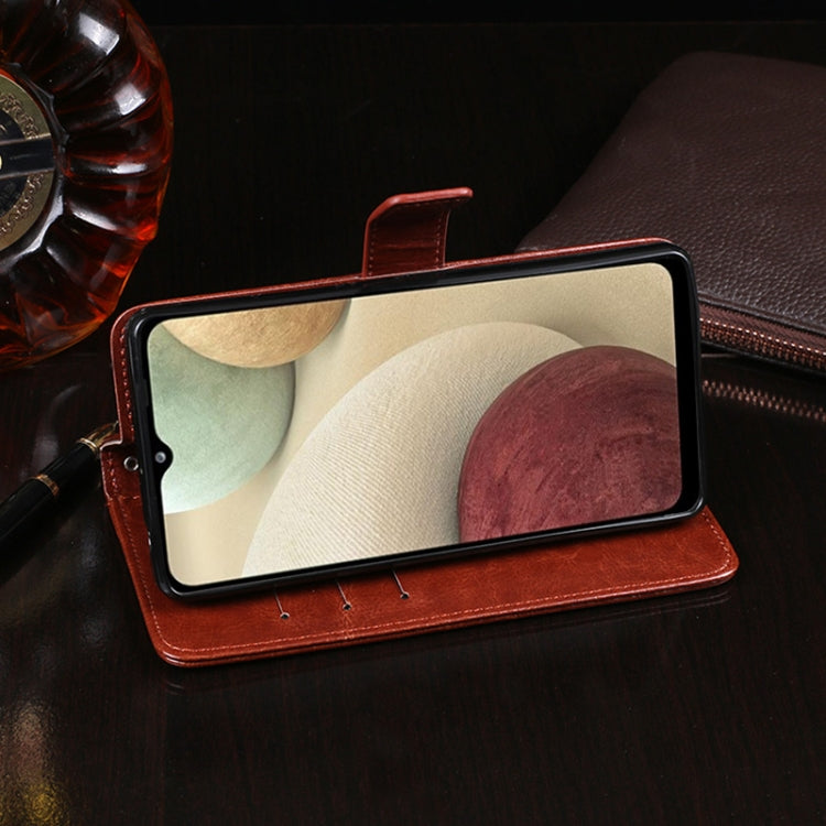 For Samsung Galaxy F12 idewei Crazy Horse Texture Horizontal Flip Leather Case with Holder & Card Slots & Wallet
