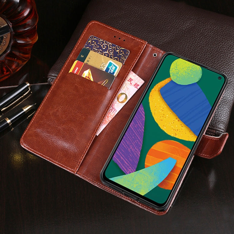 For Samsung Galaxy F52 5G idewei Crazy Horse Texture Horizontal Flip Leather Case with Holder & Card Slots & Wallet