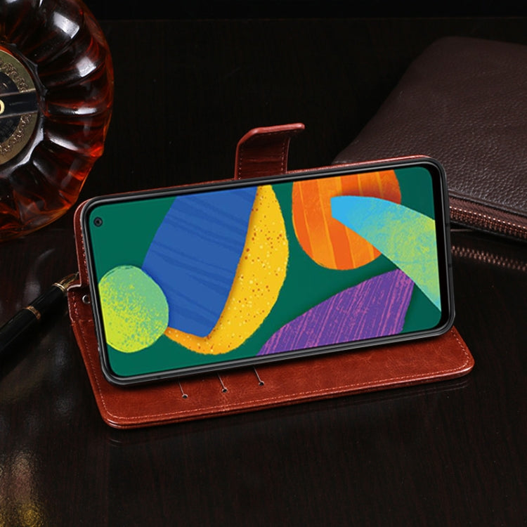 For Samsung Galaxy F52 5G idewei Crazy Horse Texture Horizontal Flip Leather Case with Holder & Card Slots & Wallet
