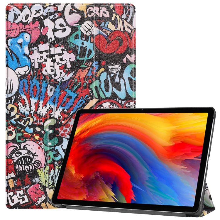 For Lenovo Pad Plus 11 2021 Colored Drawing Pattern Horizontal Flip Leather Case with Sleep Function & Three-folding Holder
