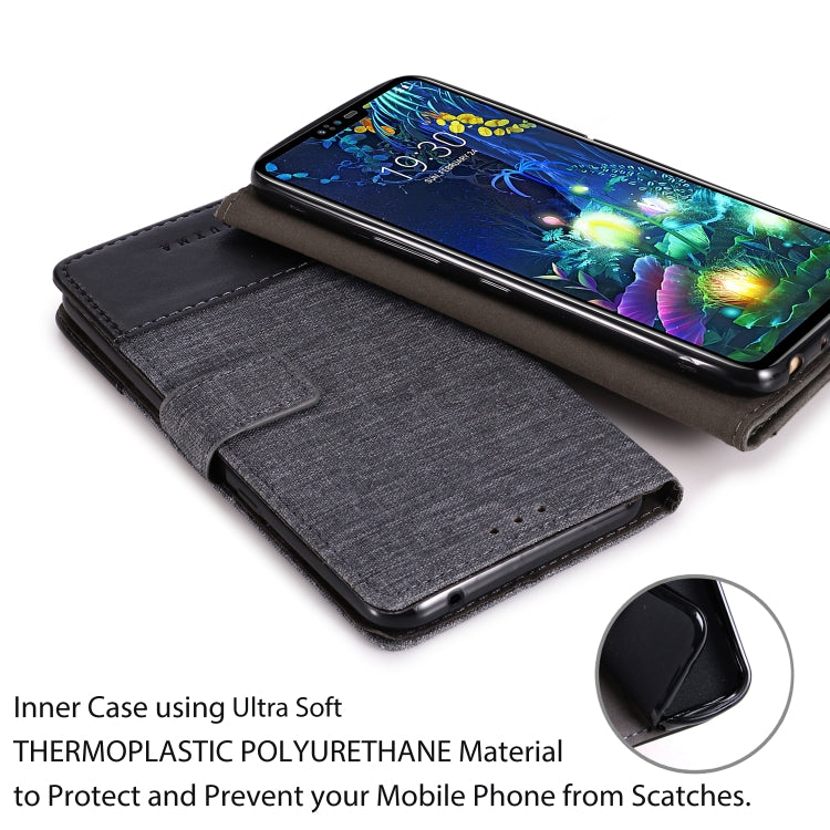 For LG V50 MUXMA MX102 Horizontal Flip Canvas Leather Case with Stand & Card Slot & Wallet Function