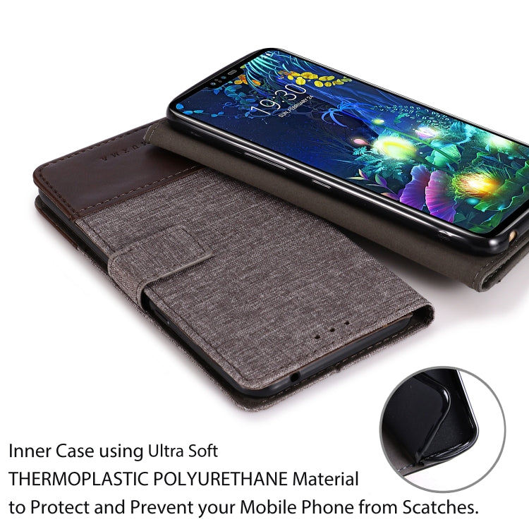 For LG V50 MUXMA MX102 Horizontal Flip Canvas Leather Case with Stand & Card Slot & Wallet Function