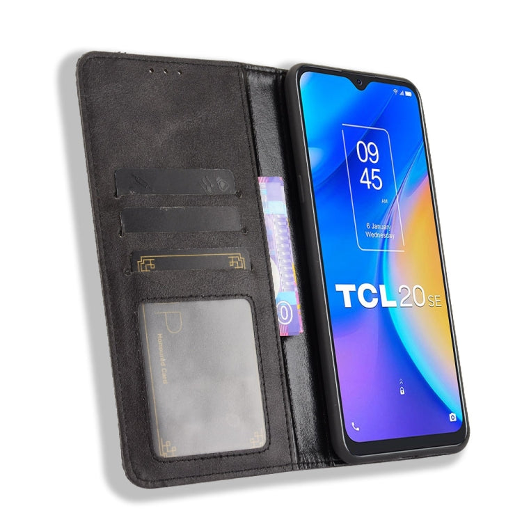 For TCL 20 SE Magnetic Buckle Retro Crazy Horse Texture Horizontal Flip Leather Case with Holder & Card Slots & Photo Frame