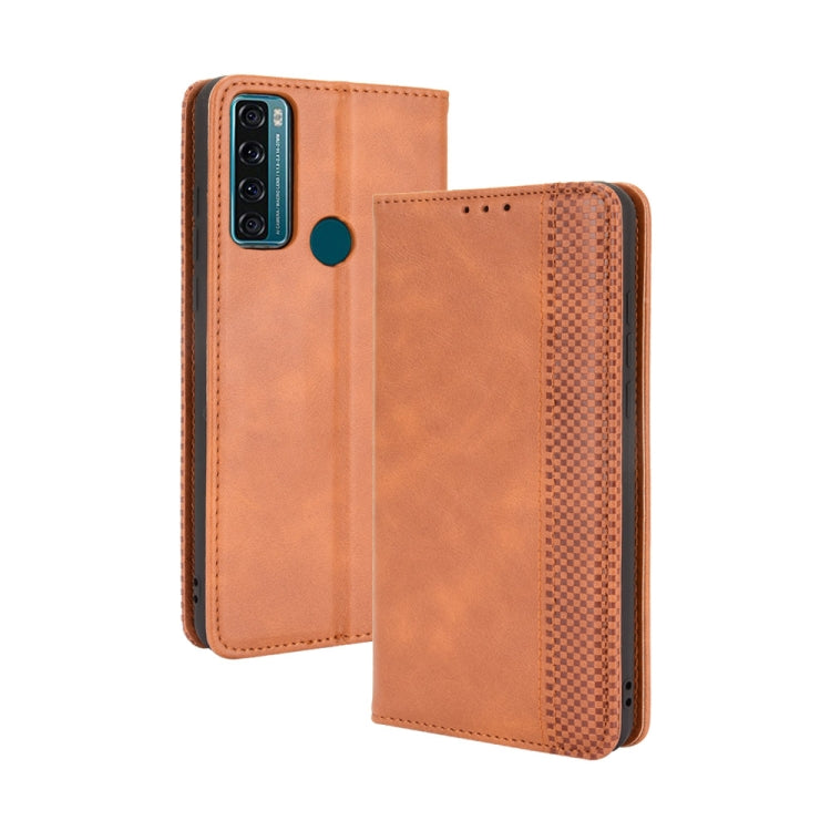 For TCL 20 SE Magnetic Buckle Retro Crazy Horse Texture Horizontal Flip Leather Case with Holder & Card Slots & Photo Frame